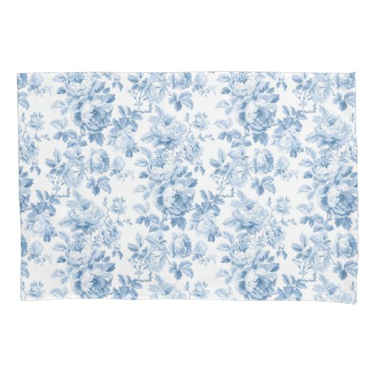 Blauw & Wit Bloemen Toile Kussensloop (Voorkant)