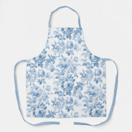 Blauw & Wit Bloemen Toile Schort