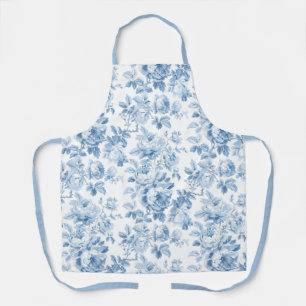 Blauw & Wit Bloemen Toile Schort