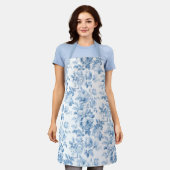 Blauw & Wit Bloemen Toile Schort (Gedragen)