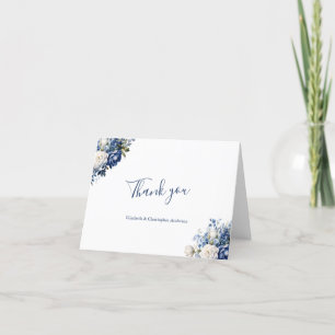 Blauw Wit Bloemen Trouwen Vrijgezellenfeest Bedankkaart