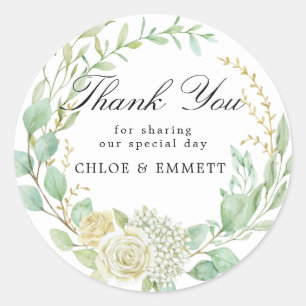 Blauw Wit Bloemen Trouwgunst Dank u Ronde Sticker