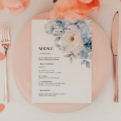 Blauw & Wit Bloemen Trouwmenu's Menu