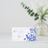 Blauw & Wit Bloemen Trouwplaats of Escort Kaarten Plaatskaartje (Staand voorkant)