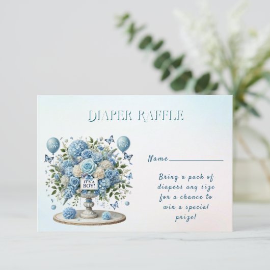 Blauw Wit Bloemen Vaas Baby shower behuizing Kaart (Staand voorkant)