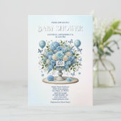 Blauw Wit Bloemen Vaas Baby shower Kaart (Staand voorkant)