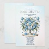 Blauw Wit Bloemen Vaas Baby shower Kaart (Voorkant / Achterkant)