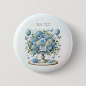 Blauw Wit Bloemen Vaas Button (Voorkant)