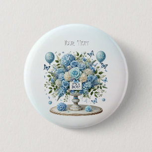 Blauw Wit Bloemen Vaas Button