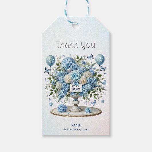 Blauw Wit Bloemen Vaas Gift Label Cadeaulabel (Voorkant)