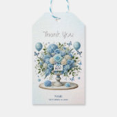 Blauw Wit Bloemen Vaas Gift Label Cadeaulabel (Achterkant)