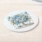 Blauw Wit Bloemen Vaas Papier Onderzetter (Gebogen)