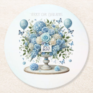 Blauw Wit Bloemen Vaas Papier Onderzetter