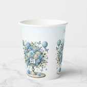 Blauw Wit Bloemen Vaas Papieren kopjes Bekers (Voorkant)