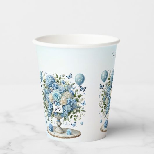 Blauw Wit Bloemen Vaas Papieren kopjes Papieren Bekers (Voorkant)