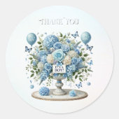 Blauw Wit Bloemen Vaas Sticker (Voorkant)