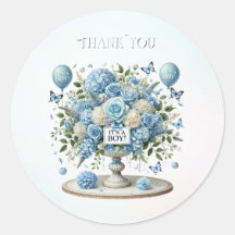Blauw Wit Bloemen Vaas Sticker