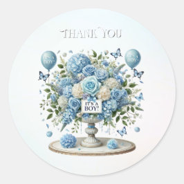 Blauw Wit Bloemen Vaas Sticker
