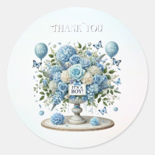 Blauw Wit Bloemen Vaas Sticker