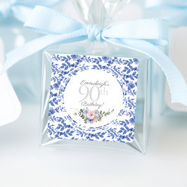 Blauw Wit Bloemen Verjaardag Vierkante Sticker