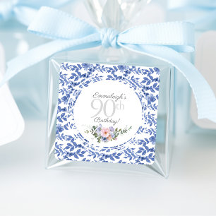 Blauw Wit Bloemen Verjaardag Vierkante Sticker
