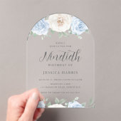 Blauw & Wit Bloemen Waterverf 90ste Verjaardagsfee Acryl Uitnodigingen (Insitu (Draagbaar))