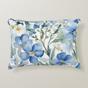 Blauw Wit Bloemen Waterverf Chic Accent Kussen