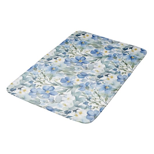 Blauw Wit Bloemen Waterverf Chic Badmat (Gekanteld)
