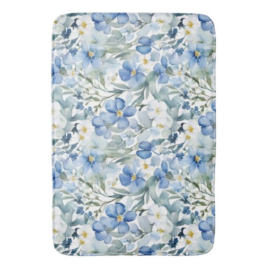 Blauw Wit Bloemen Waterverf Chic Badmat (Voorkant Verticaal)