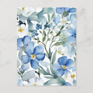 Blauw Wit Bloemen Waterverf Chic Briefkaart
