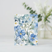 Blauw Wit Bloemen Waterverf Chic Briefkaart (Staand voorkant)