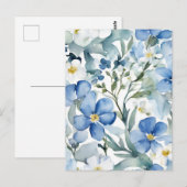 Blauw Wit Bloemen Waterverf Chic Briefkaart (Voorkant / Achterkant)