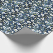 Blauw Wit Bloemen Waterverf Chic Cadeaupapier (Hoek)