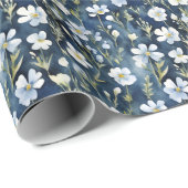Blauw Wit Bloemen Waterverf Chic Cadeaupapier (Rol Hoek)