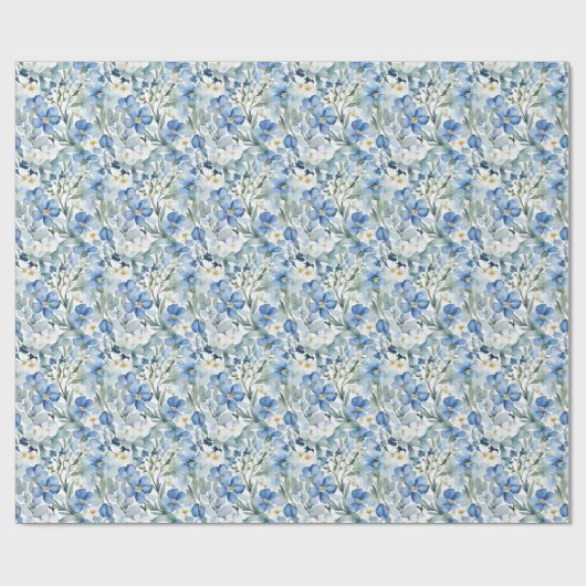 Blauw Wit Bloemen Waterverf Chic Cadeaupapier (Vlak)