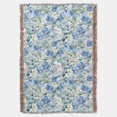 Blauw Wit Bloemen Waterverf Chic Deken (Voorkant Verticaal)