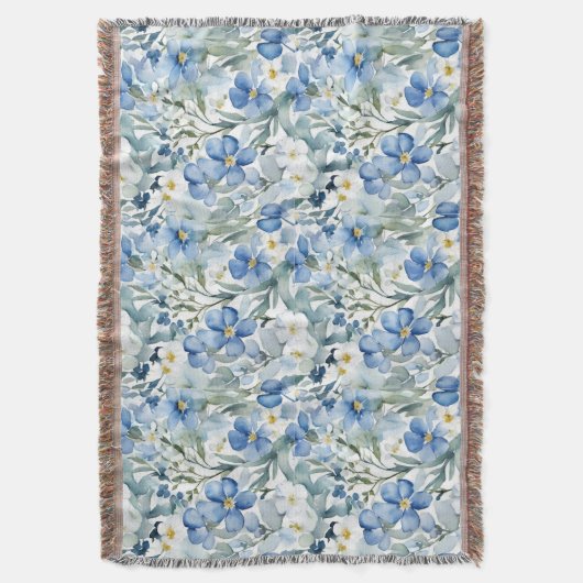 Blauw Wit Bloemen Waterverf Chic Deken (Voorkant Verticaal)