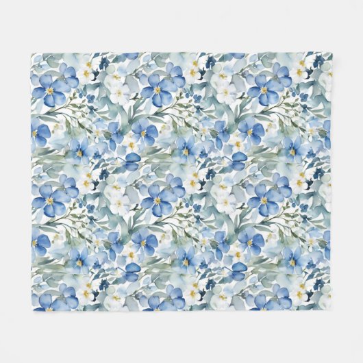 Blauw Wit Bloemen Waterverf Chic Fleece Deken (Voorkant (Horizontaal))