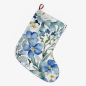 Blauw Wit Bloemen Waterverf Chic Grote Kerstsok (Voorkant (Hangend))
