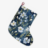Blauw Wit Bloemen Waterverf Chic Grote Kerstsok (Voorkant (Hangend))