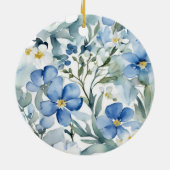 Blauw Wit Bloemen Waterverf Chic Keramisch Ornament (Achterkant)