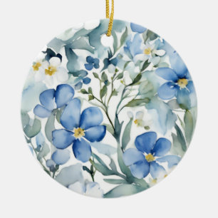 Blauw Wit Bloemen Waterverf Chic Keramisch Ornament