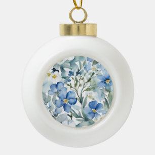 Blauw Wit Bloemen Waterverf Chic Keramische Bal Ornament