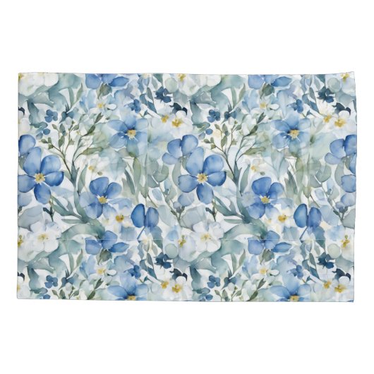 Blauw Wit Bloemen Waterverf Chic Kussensloop (Achterkant)