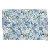 Blauw Wit Bloemen Waterverf Chic Kussensloop (Voorkant)