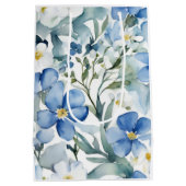 Blauw Wit Bloemen Waterverf Chic Medium Cadeauzakje (Achterkant)