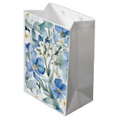 Blauw Wit Bloemen Waterverf Chic Medium Cadeauzakje (Achterkant Gekanteld)