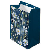 Blauw Wit Bloemen Waterverf Chic Medium Cadeauzakje (Voorkant Gekanteld)