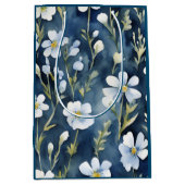 Blauw Wit Bloemen Waterverf Chic Medium Cadeauzakje (Voorkant)
