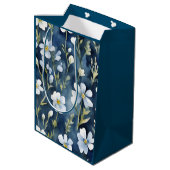 Blauw Wit Bloemen Waterverf Chic Medium Cadeauzakje (Achterkant Gekanteld)